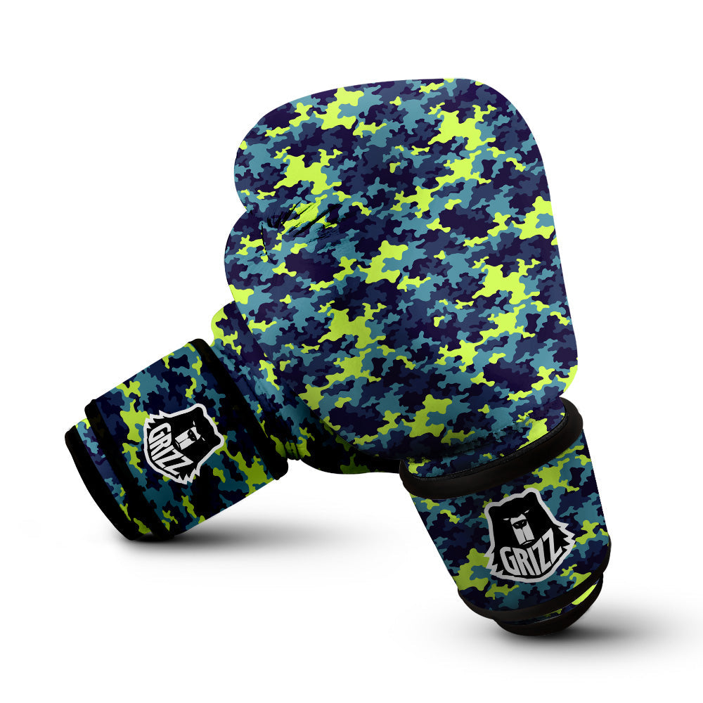Camouflage Blue And Neon Green Print Pattern Boxing Gloves-grizzshop