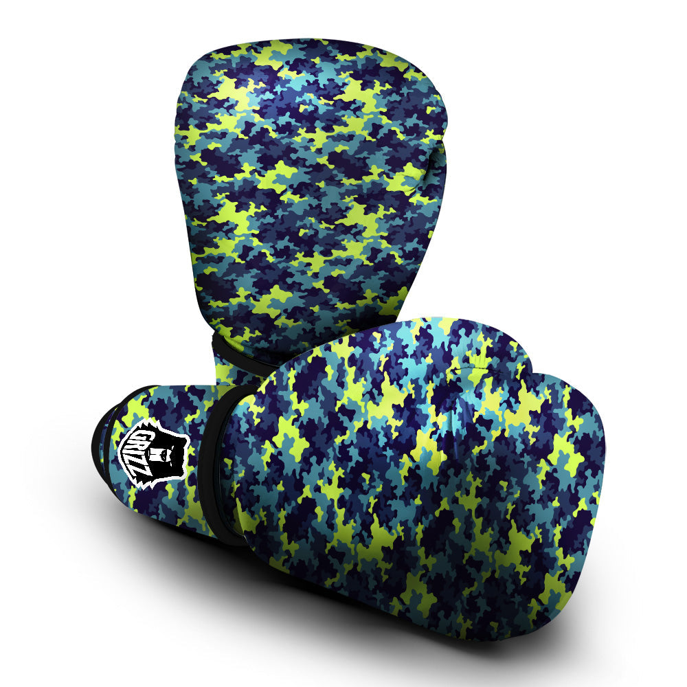 Camouflage Blue And Neon Green Print Pattern Boxing Gloves-grizzshop