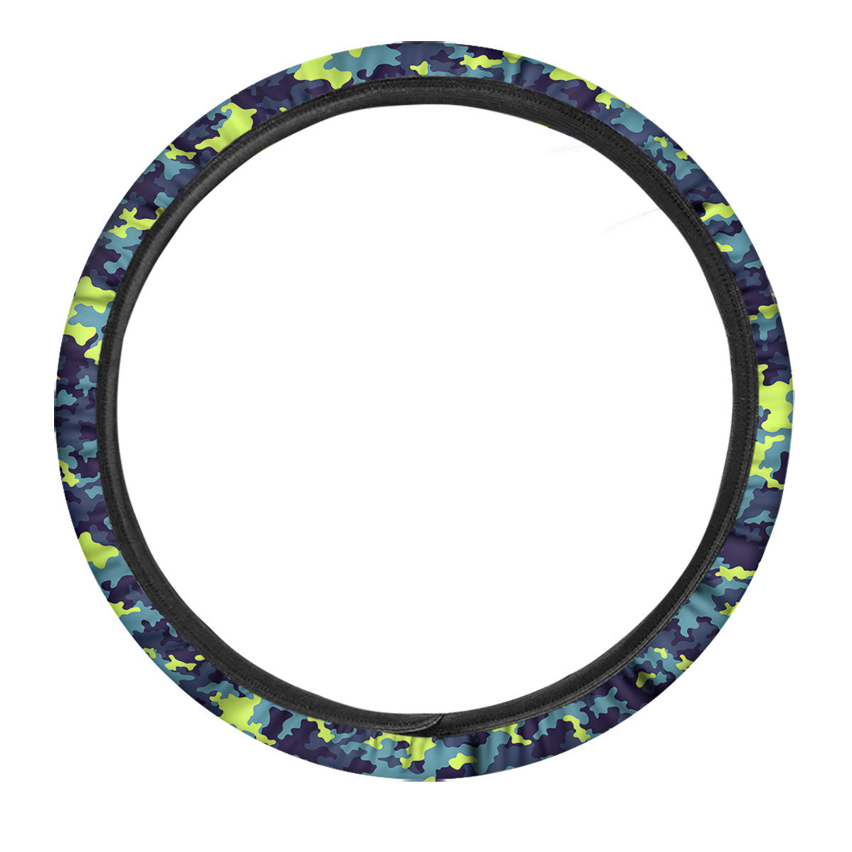 Camouflage Blue And Neon Green Print Pattern Car Steering Wheel Cover-grizzshop