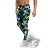 Camouflage Blue And Neon Green Print Pattern Men's Leggings-grizzshop