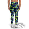 Camouflage Blue And Neon Green Print Pattern Men's Leggings-grizzshop