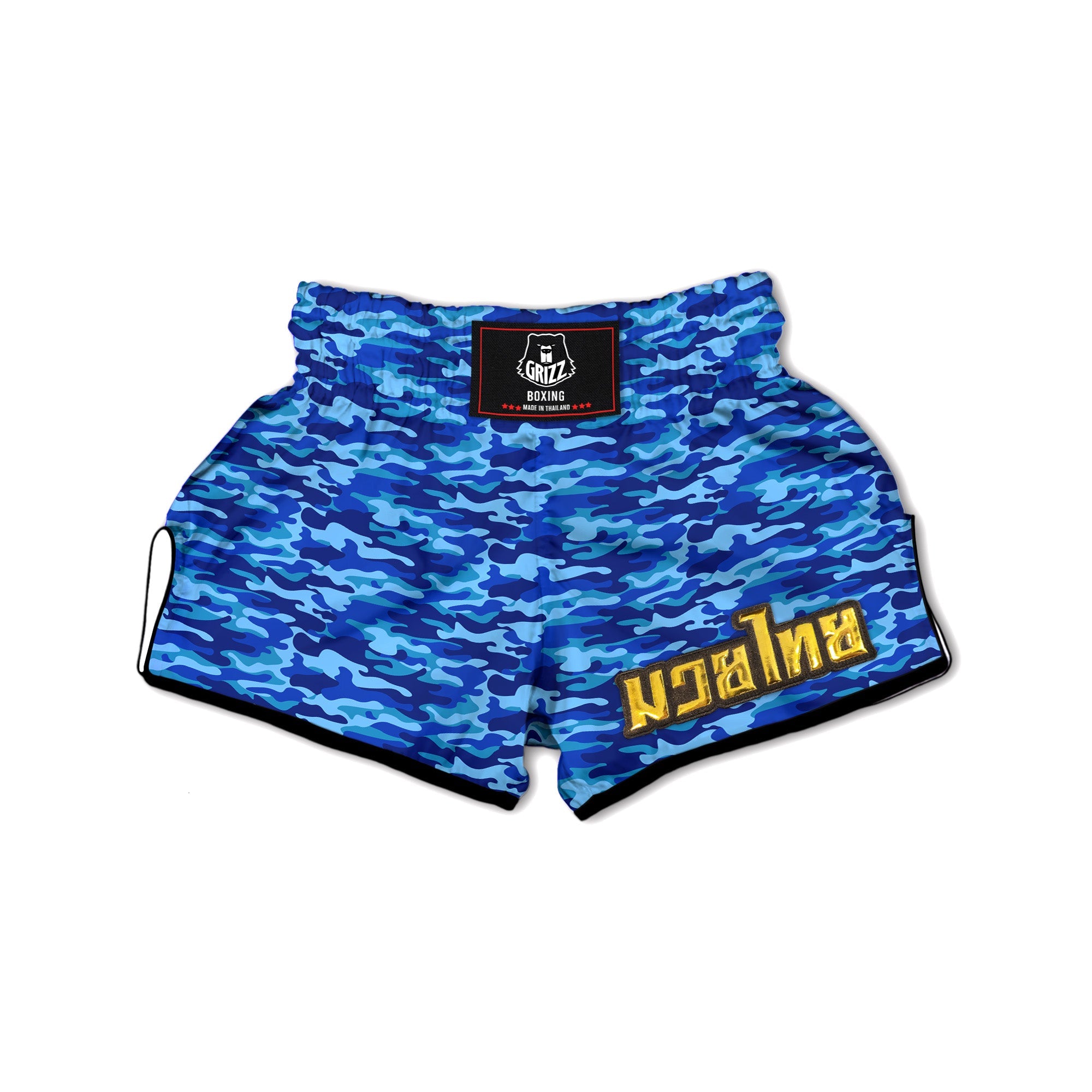 Camouflage Blue Print Muay Thai Boxing Shorts-grizzshop