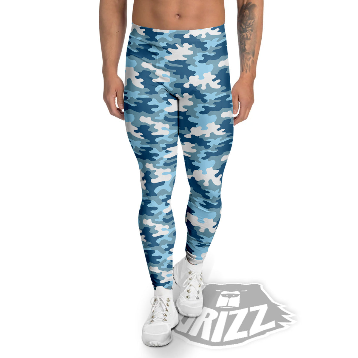 Camouflage Blue Snow Print Men's Leggings-grizzshop