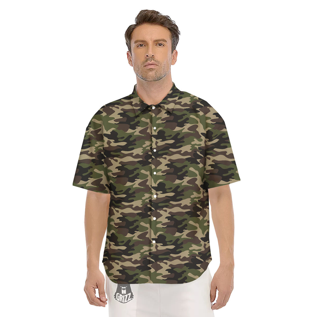 Camouflage Brown And Green Print Men's Short Sleeve Shirts-grizzshop