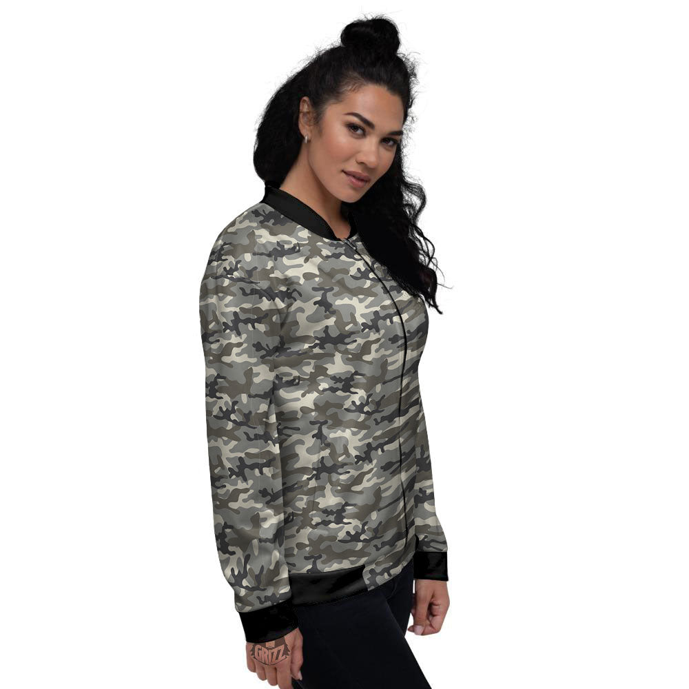 Camouflage Brown And Grey Print Women's Bomber Jacket-grizzshop