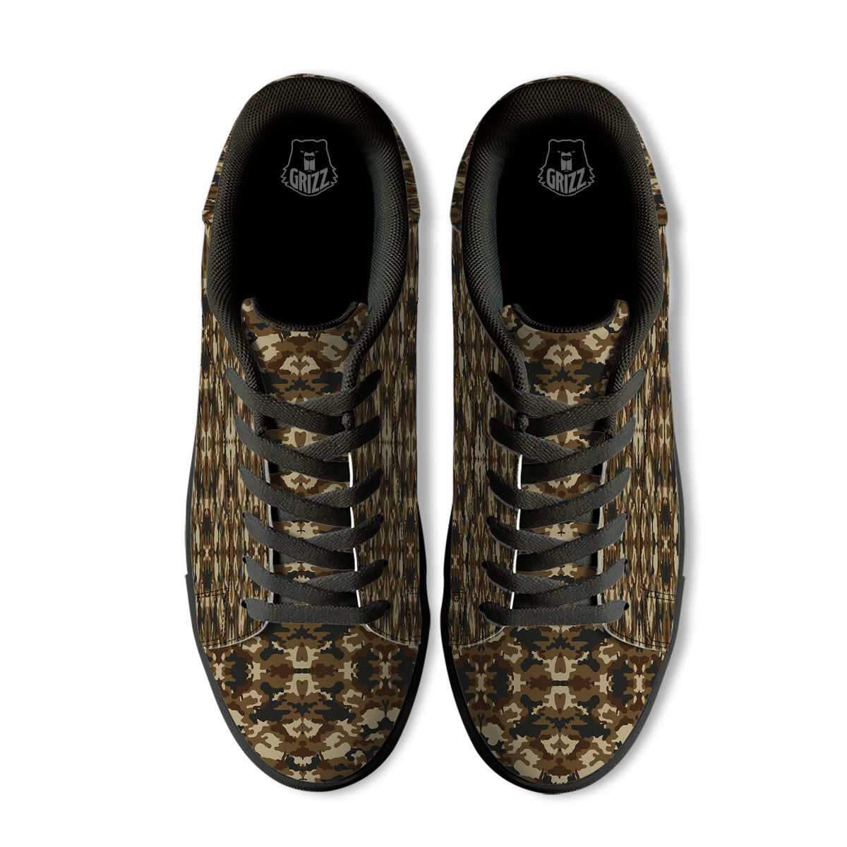 Camouflage Brown Print Black Low Top Sneakers-grizzshop