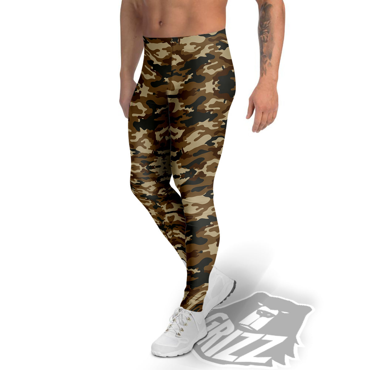 Camouflage Brown Print Men's Leggings-grizzshop