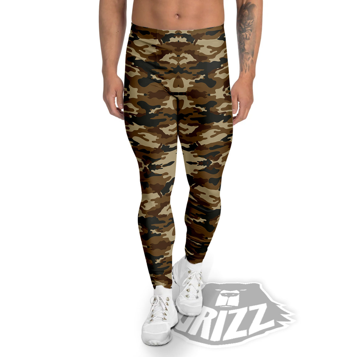 Camouflage Brown Print Men's Leggings-grizzshop