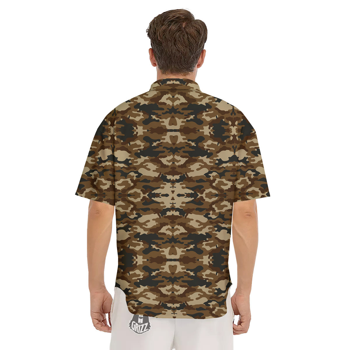 Camouflage Brown Print Men's Short Sleeve Shirts-grizzshop