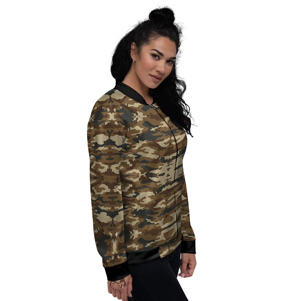 Camouflage Brown Print Women's Bomber Jacket-grizzshop