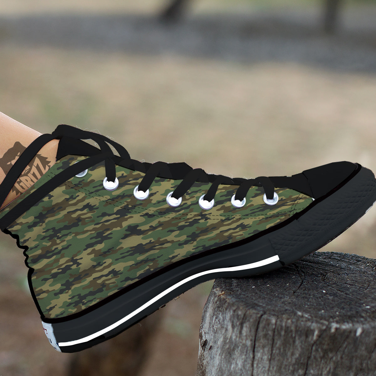 Camouflage Classic Green Print Black High Top Shoes-grizzshop