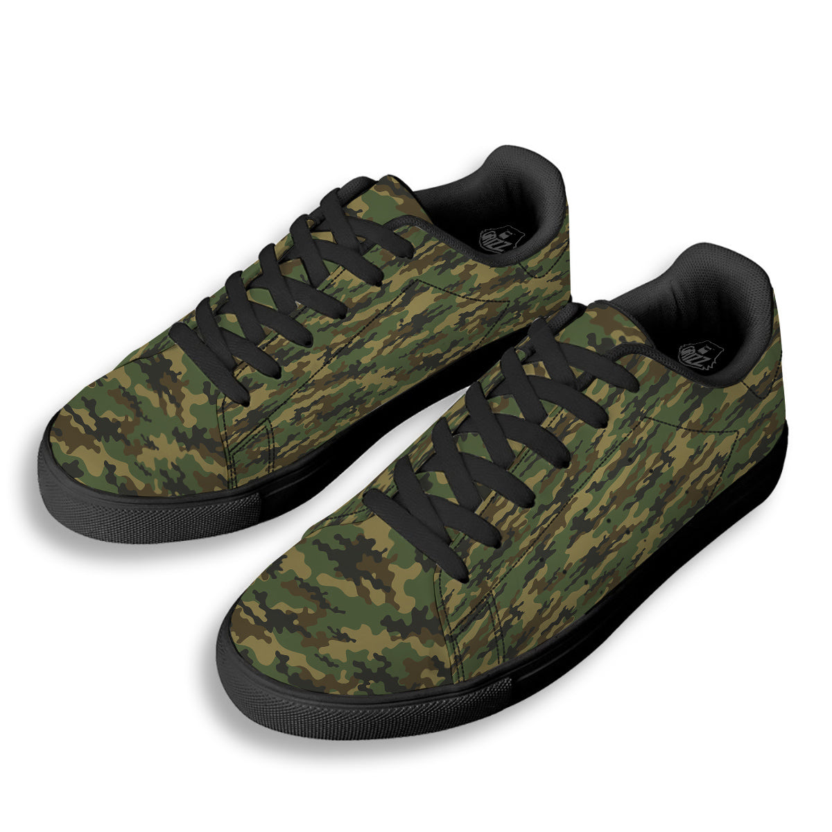 Camouflage Classic Green Print Black Low Top Sneakers-grizzshop