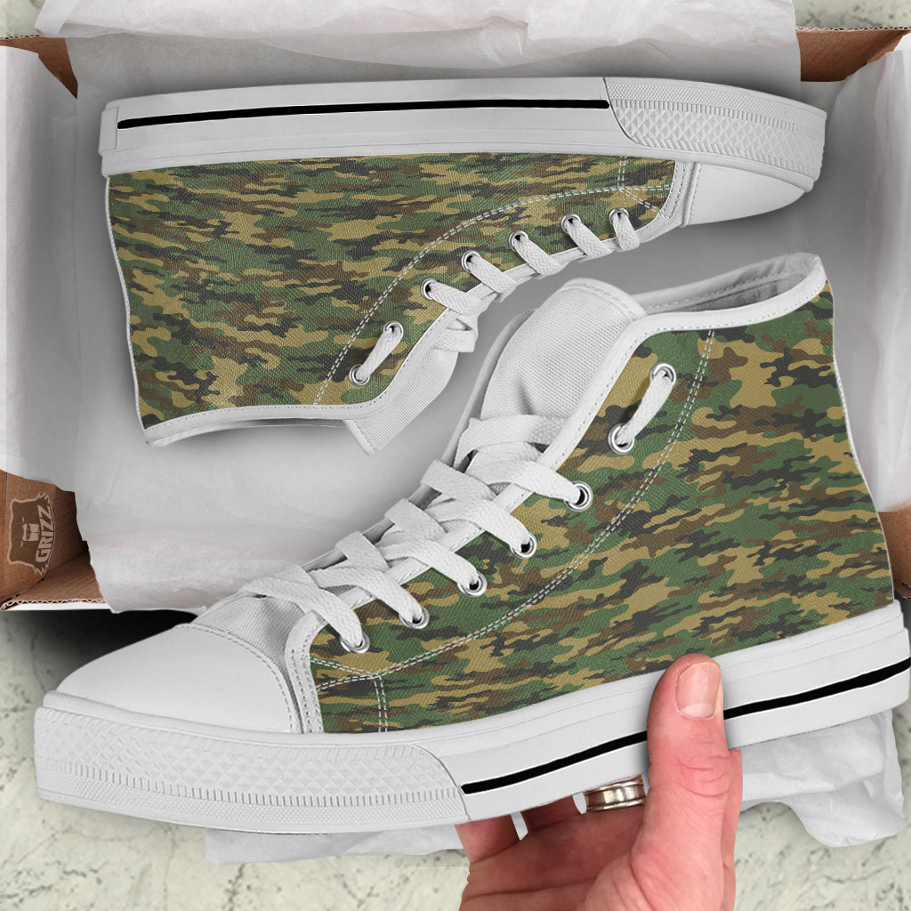 Camouflage Classic Green Print White High Top Shoes-grizzshop