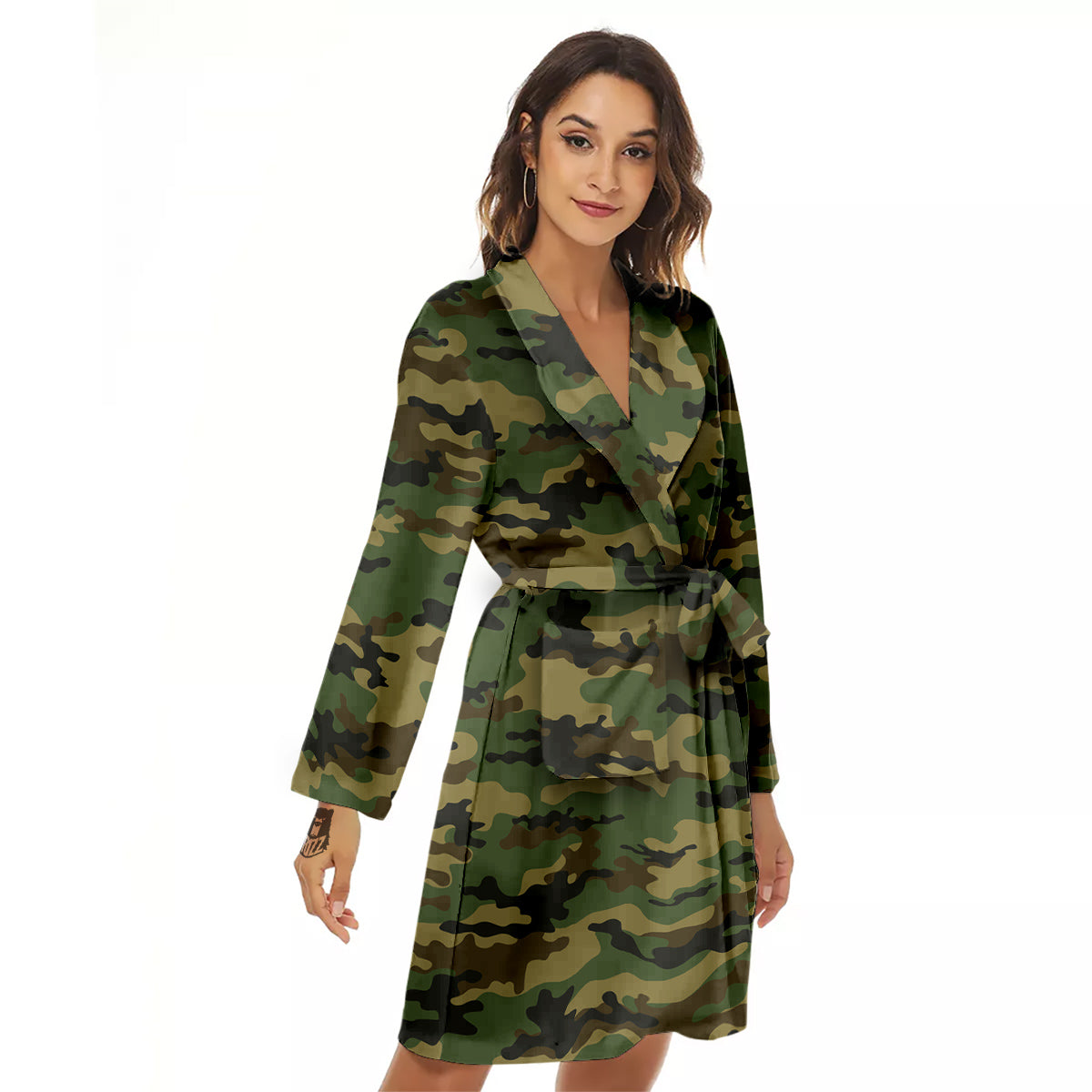 Camouflage Classic Green Print Women's Robe-grizzshop