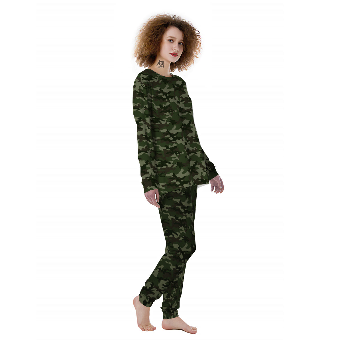 Camouflage Dark Green Print Women's Pajamas-grizzshop