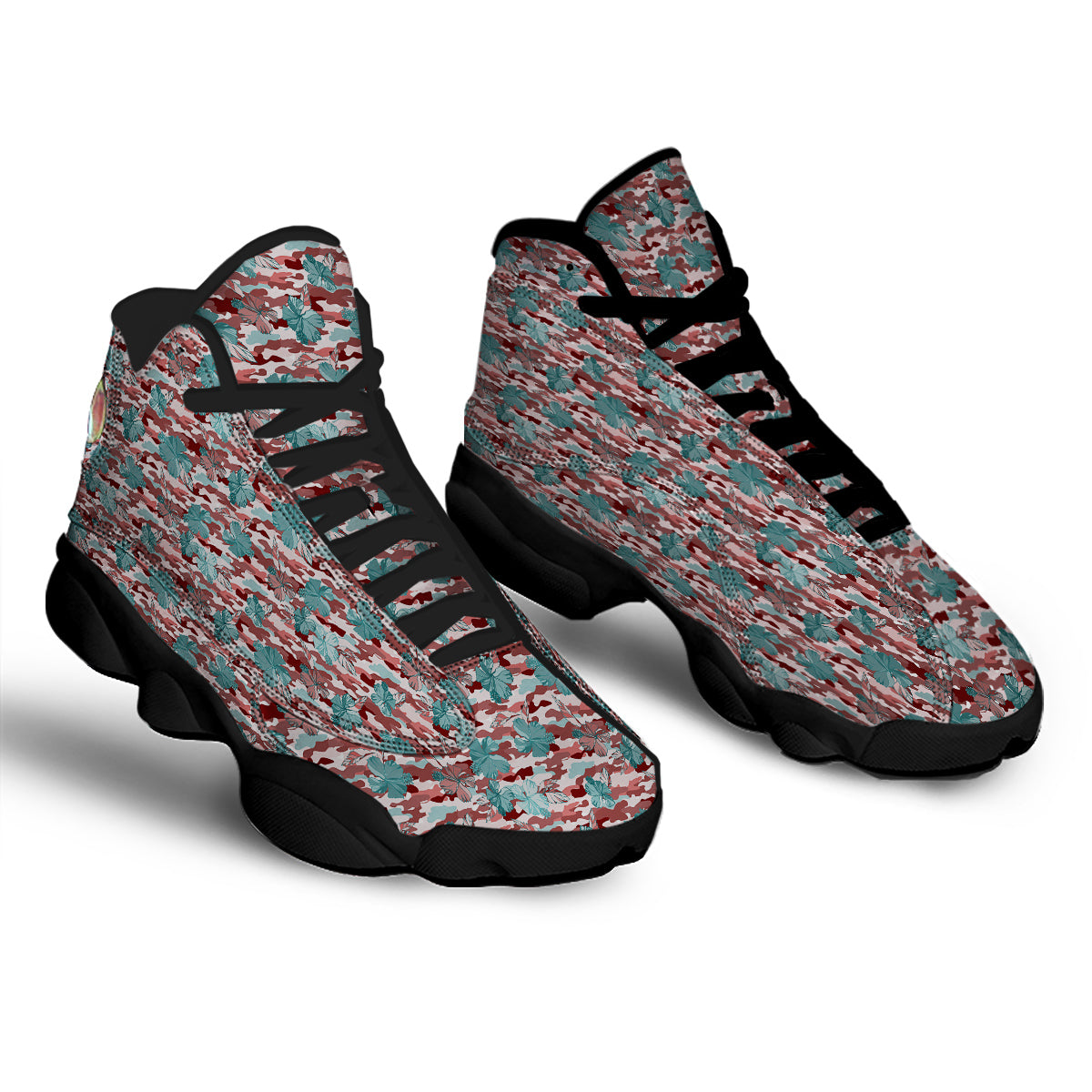 Camouflage Flower Colorful Aloha Print Black Basketball Shoes-grizzshop