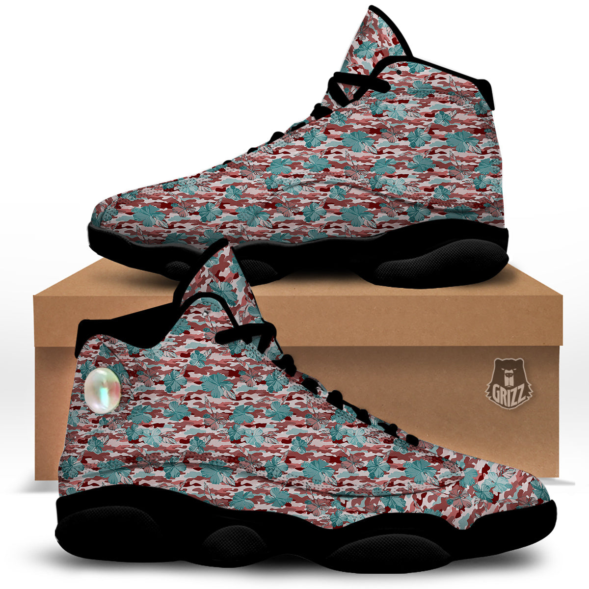 Camouflage Flower Colorful Aloha Print Black Basketball Shoes-grizzshop
