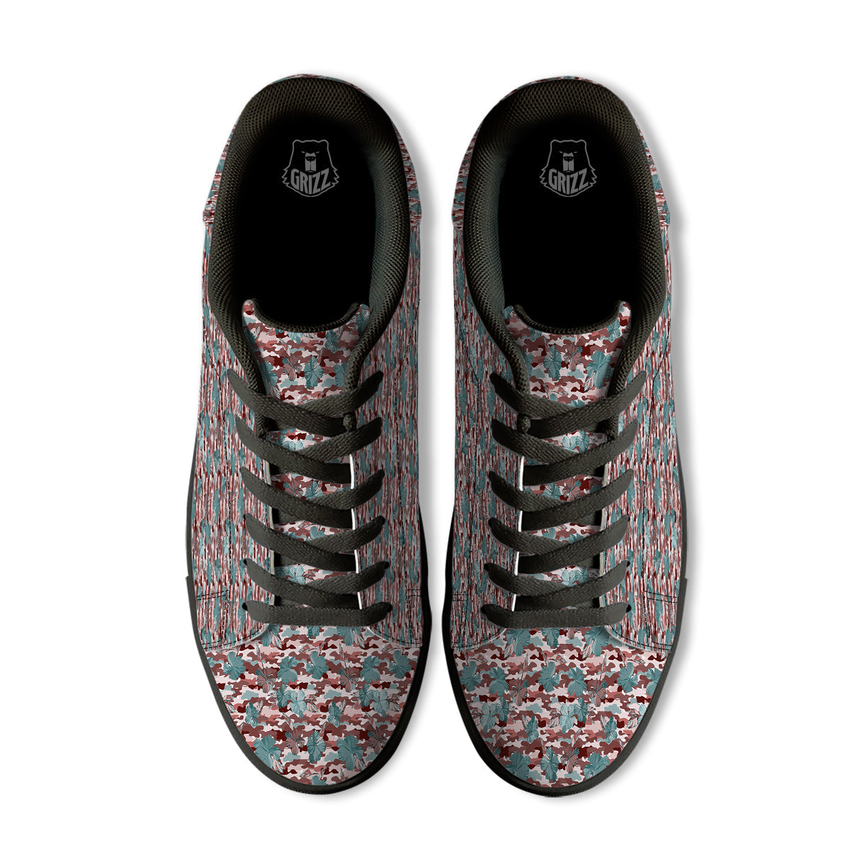 Camouflage Flower Colorful Aloha Print Black Low Top Sneakers-grizzshop