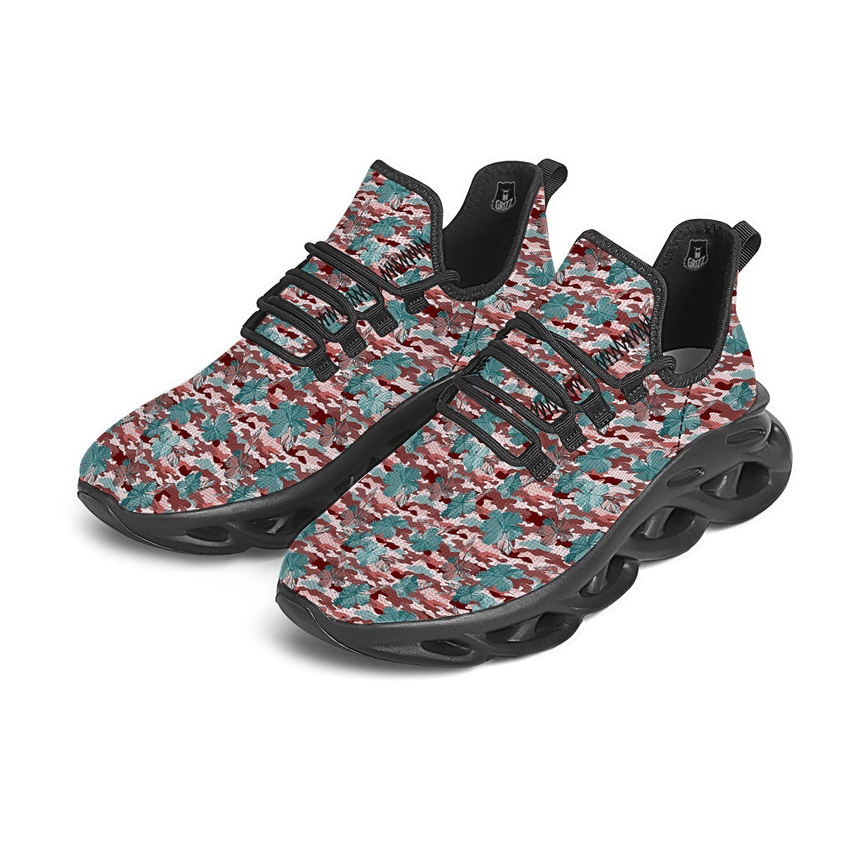 Camouflage Flower Colorful Aloha Print Black Running Shoes-grizzshop