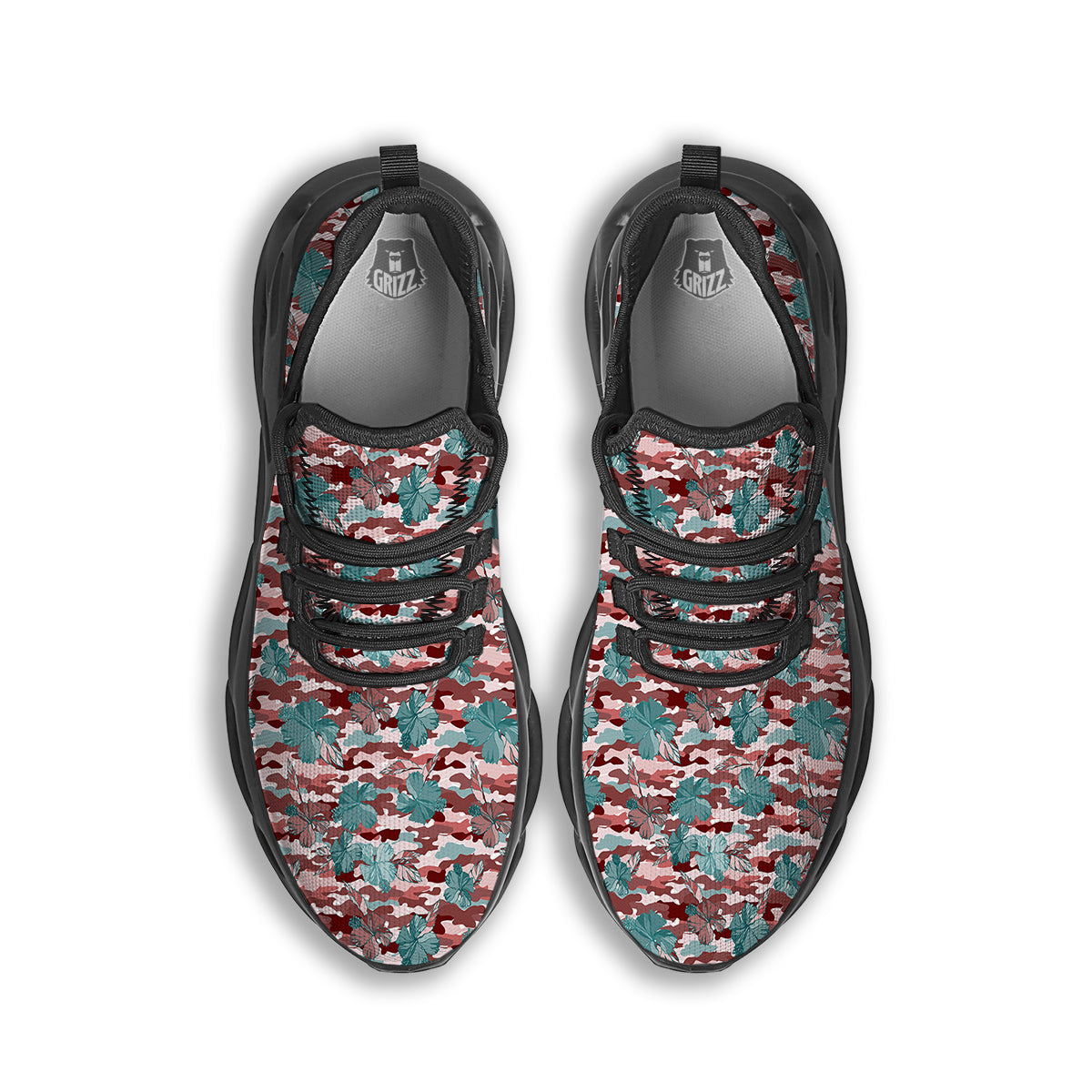 Camouflage Flower Colorful Aloha Print Black Running Shoes-grizzshop