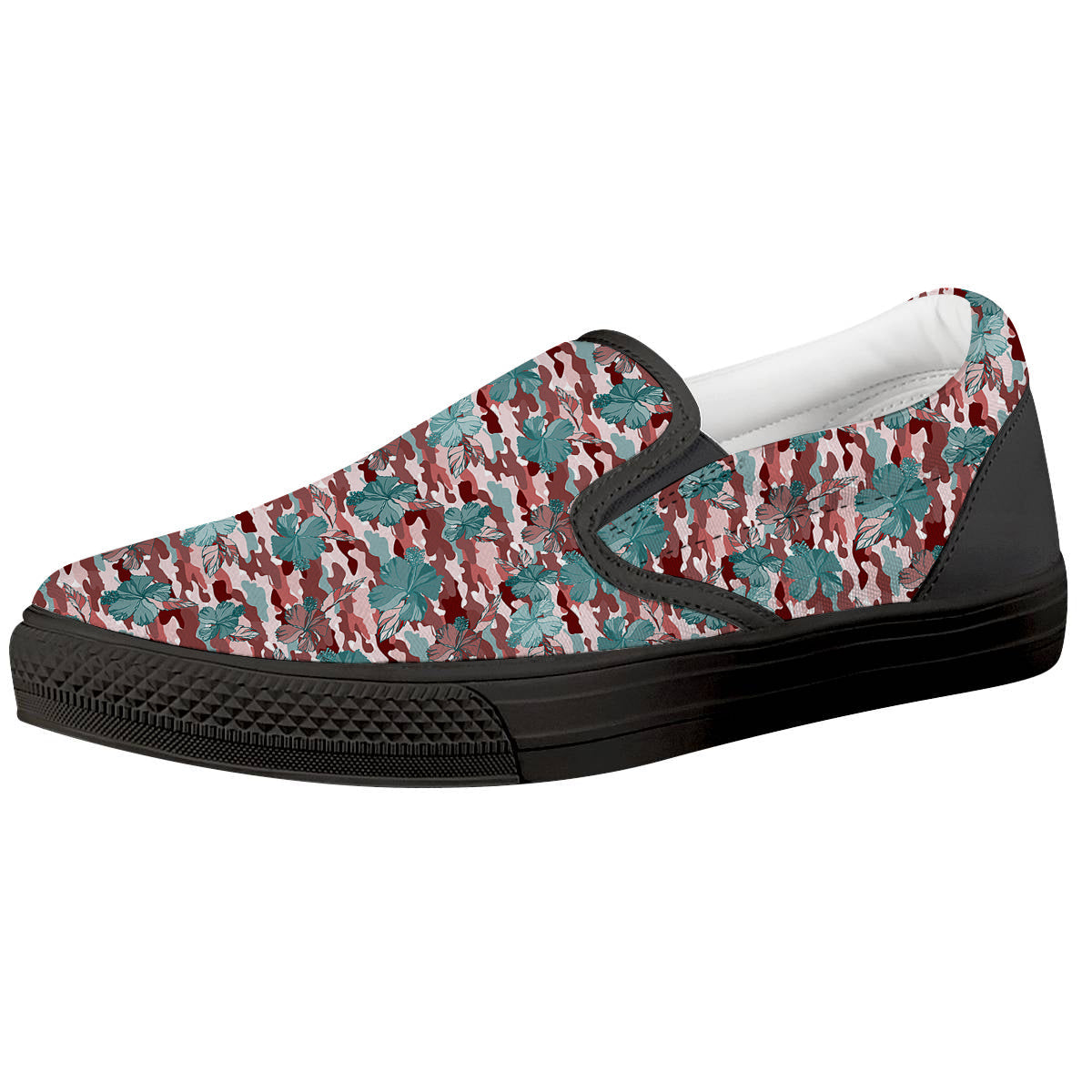 Camouflage Flower Colorful Aloha Print Black Slip On Shoes-grizzshop