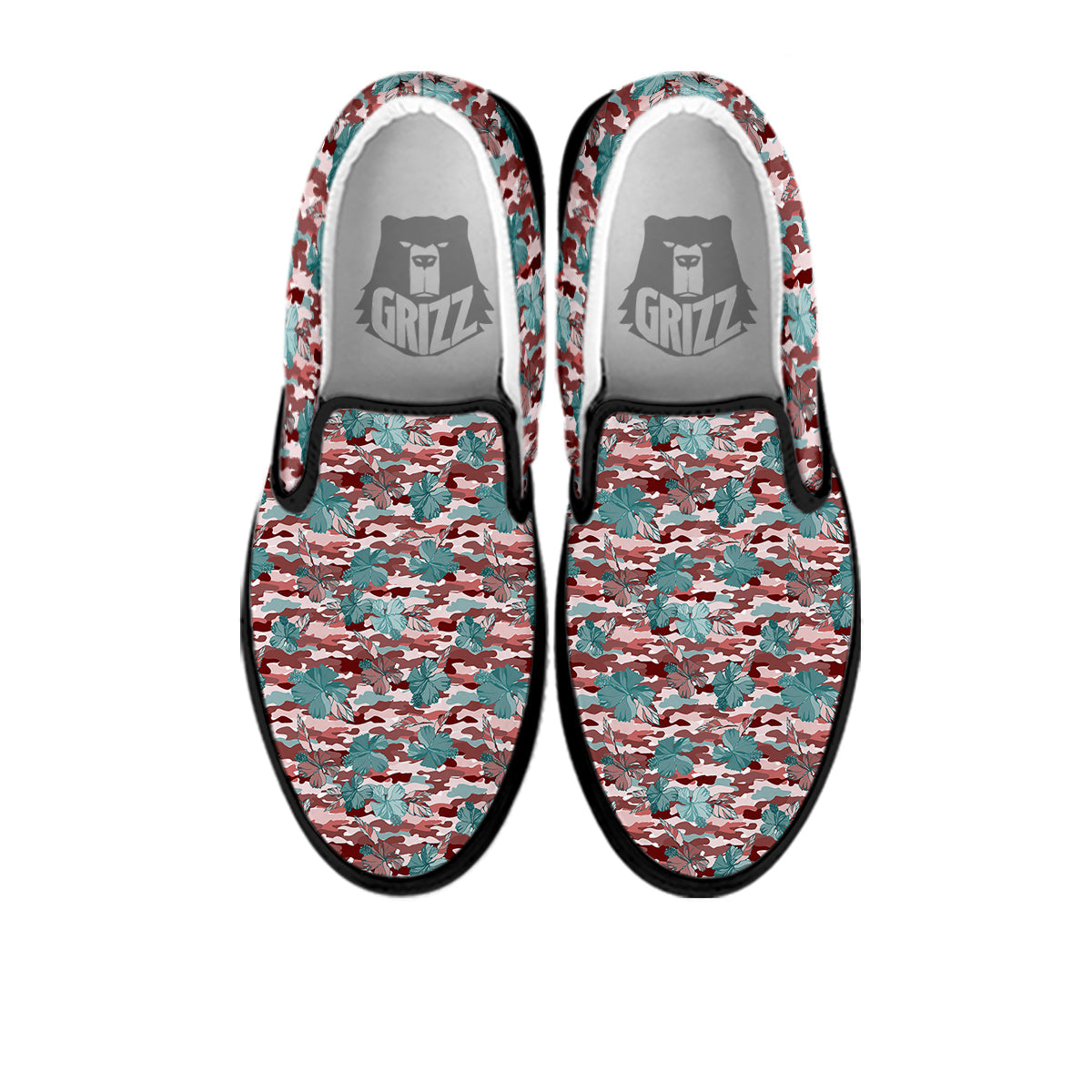 Camouflage Flower Colorful Aloha Print Black Slip On Shoes-grizzshop