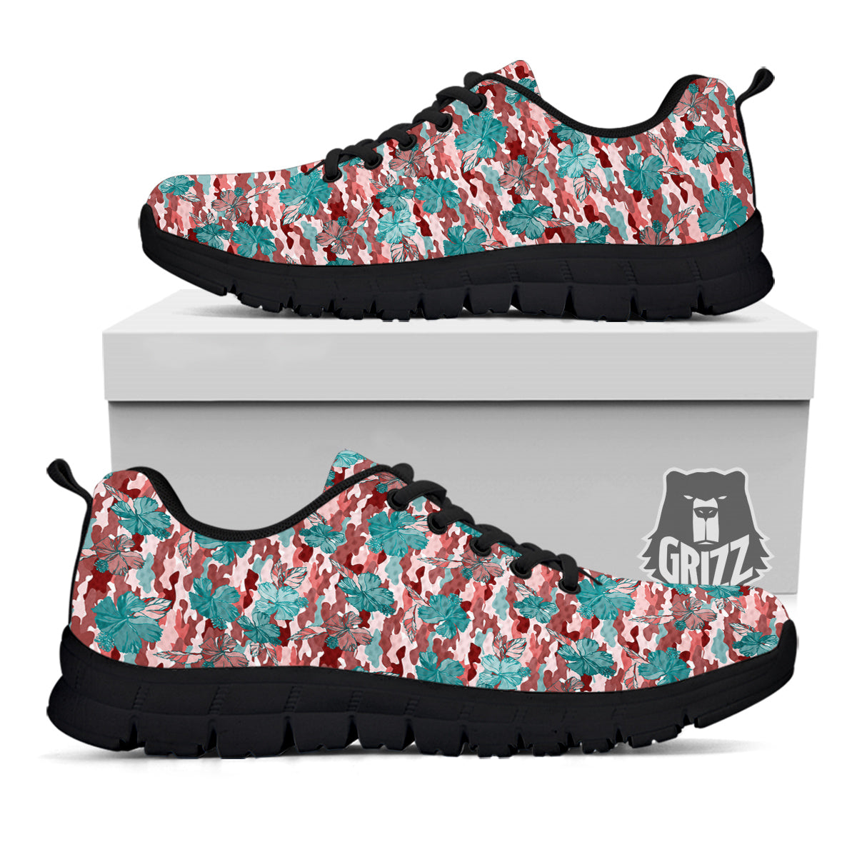 Camouflage Flower Colorful Aloha Print Black Sneaker-grizzshop