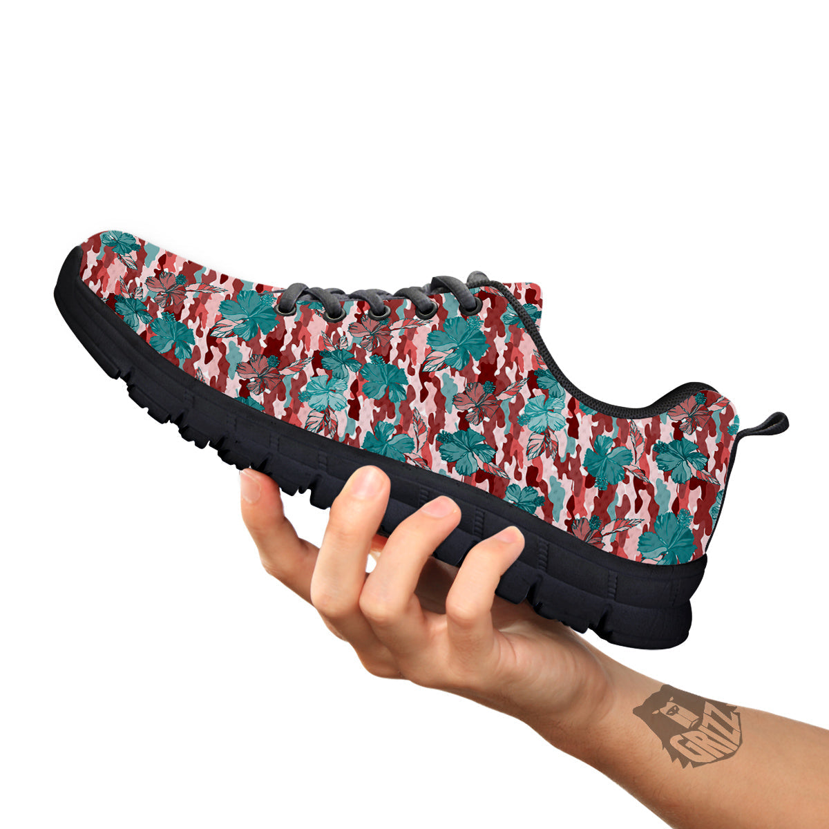 Camouflage Flower Colorful Aloha Print Black Sneaker-grizzshop