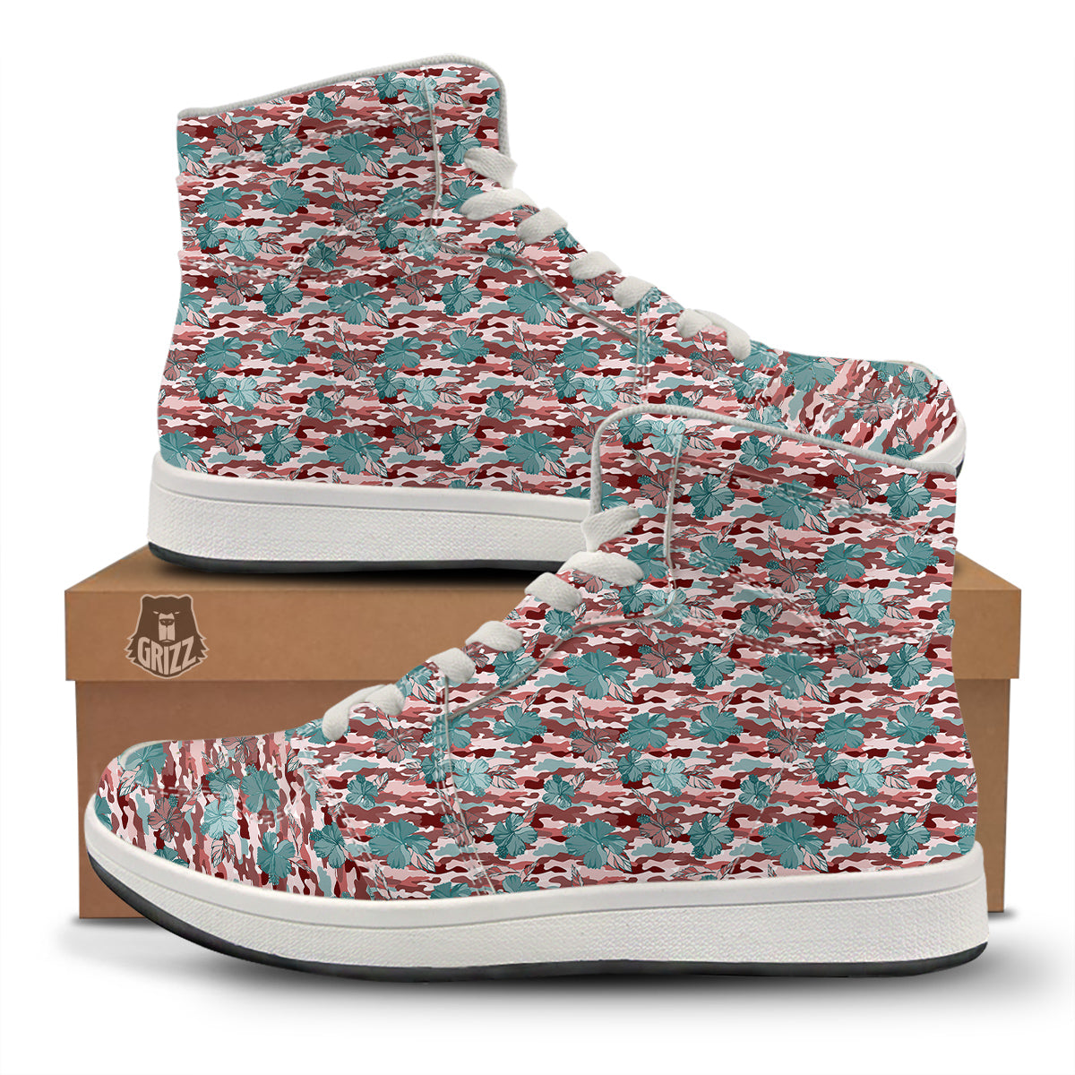 Camouflage Flower Colorful Aloha Print High Top Sneakers-grizzshop