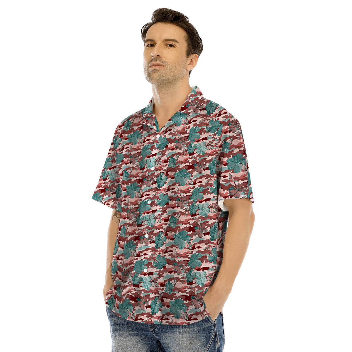 Camouflage Flower Colorful Aloha Print Men's Hawaiian Shirt-grizzshop