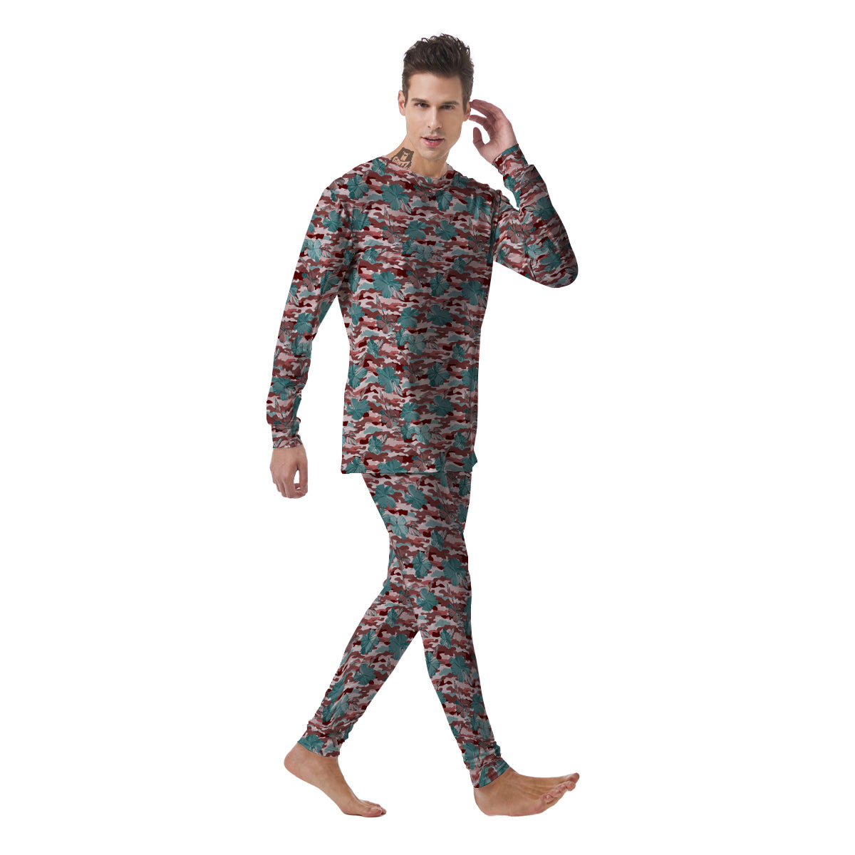 Camouflage Flower Colorful Aloha Print Men's Pajamas-grizzshop