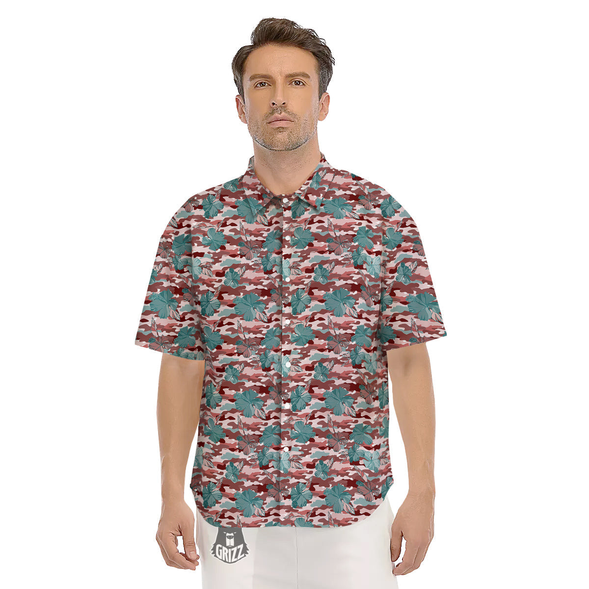 Camouflage Flower Colorful Aloha Print Men's Short Sleeve Shirts-grizzshop