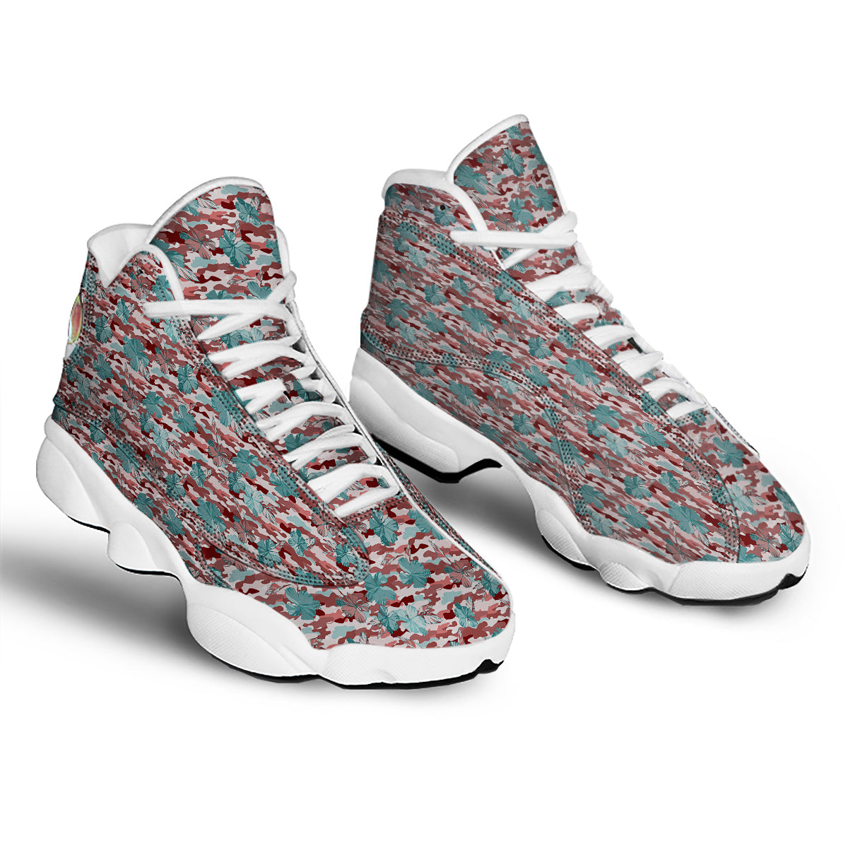 Camouflage Flower Colorful Aloha Print White Basketball Shoes-grizzshop