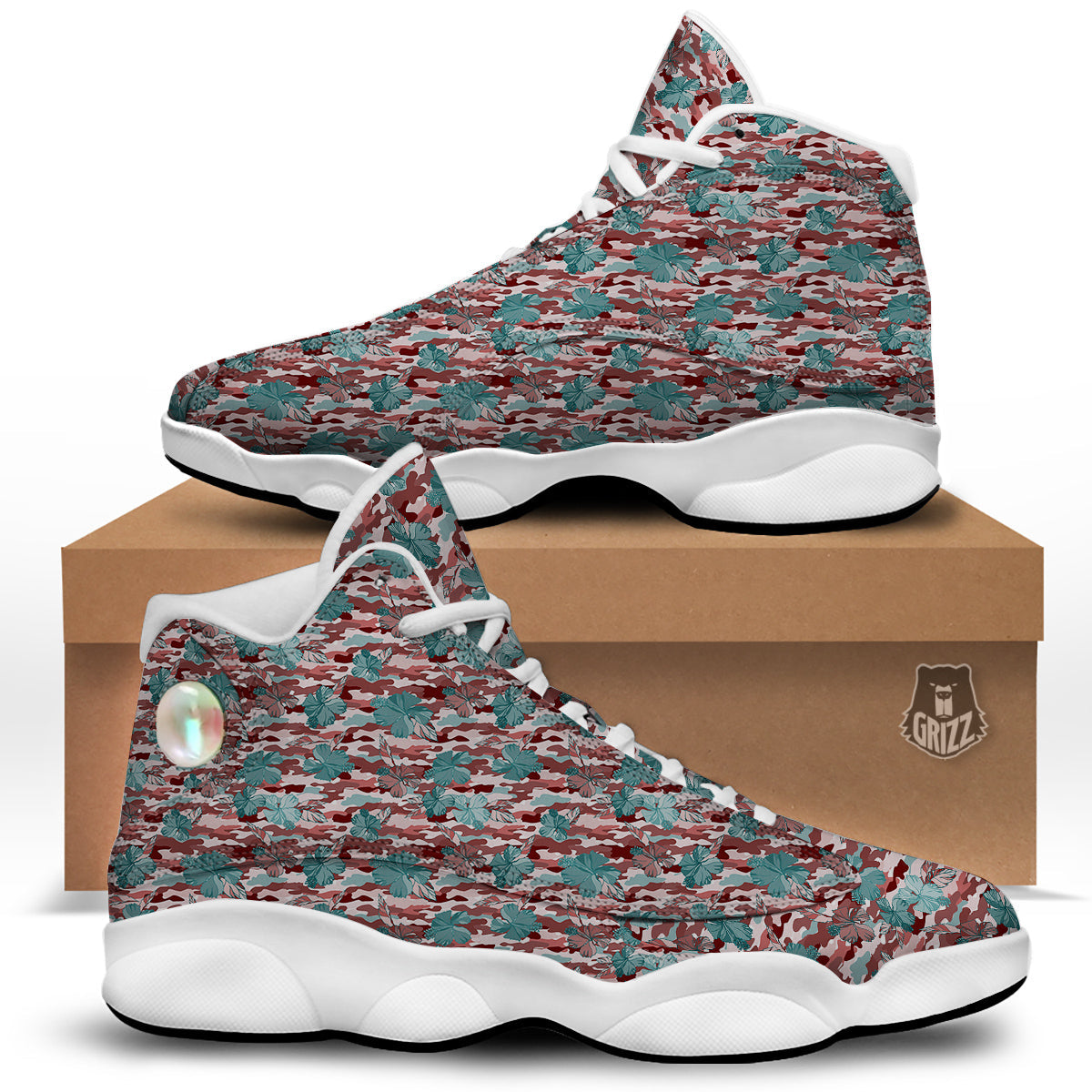 Camouflage Flower Colorful Aloha Print White Basketball Shoes-grizzshop