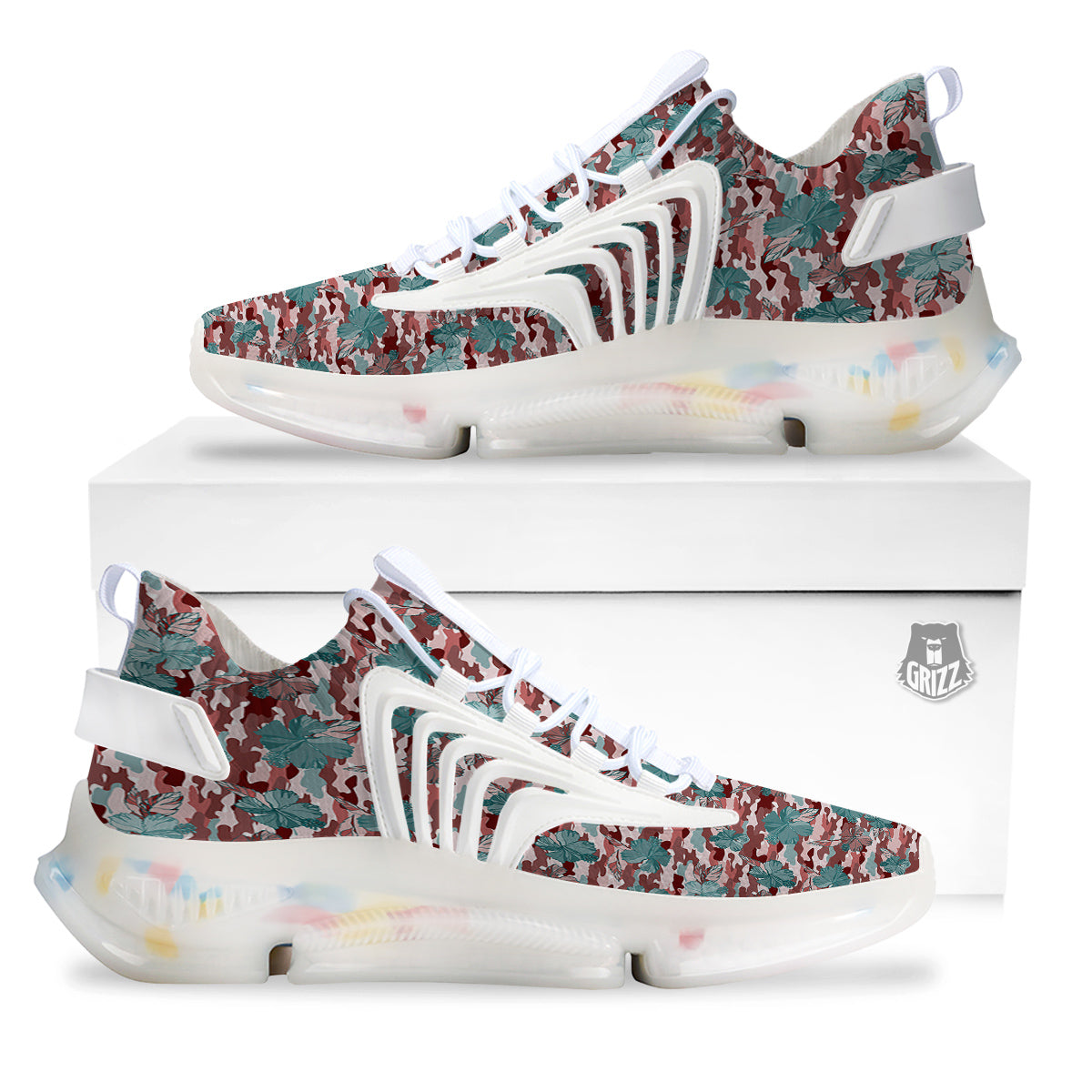 Camouflage Flower Colorful Aloha Print White Gym Shoes-grizzshop