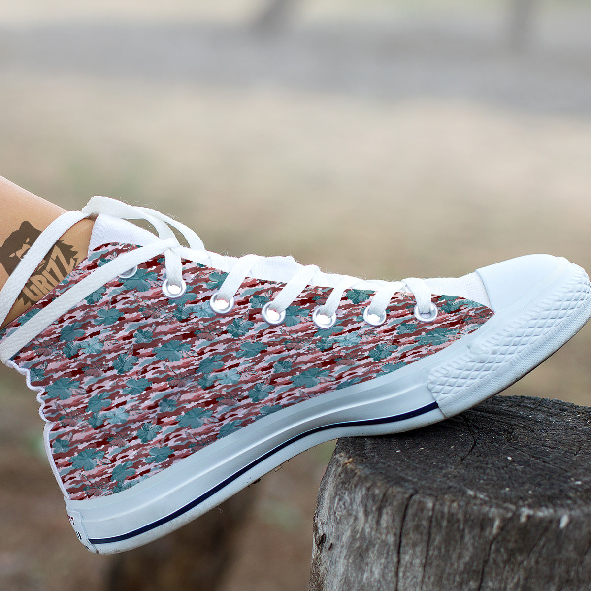 Camouflage Flower Colorful Aloha Print White High Top Shoes-grizzshop