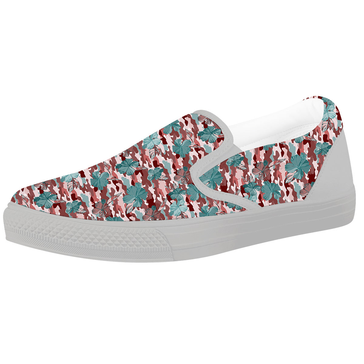 Camouflage Flower Colorful Aloha Print White Slip On Shoes-grizzshop