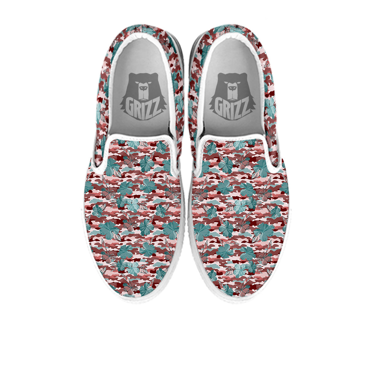 Camouflage Flower Colorful Aloha Print White Slip On Shoes-grizzshop