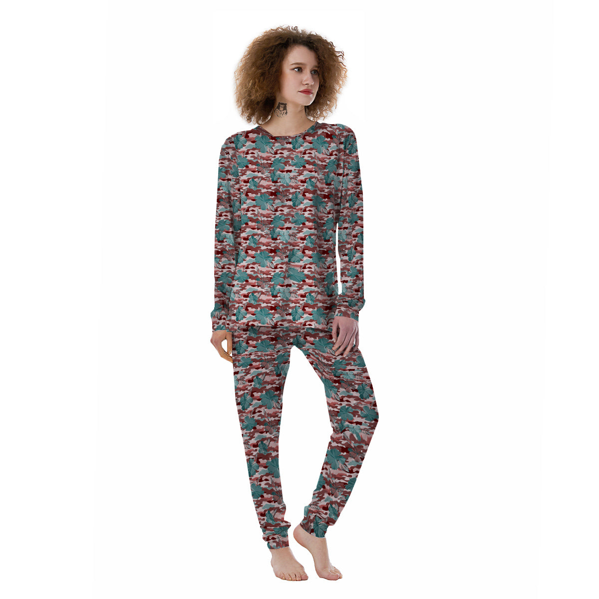 Camouflage Flower Colorful Aloha Print Women's Pajamas-grizzshop