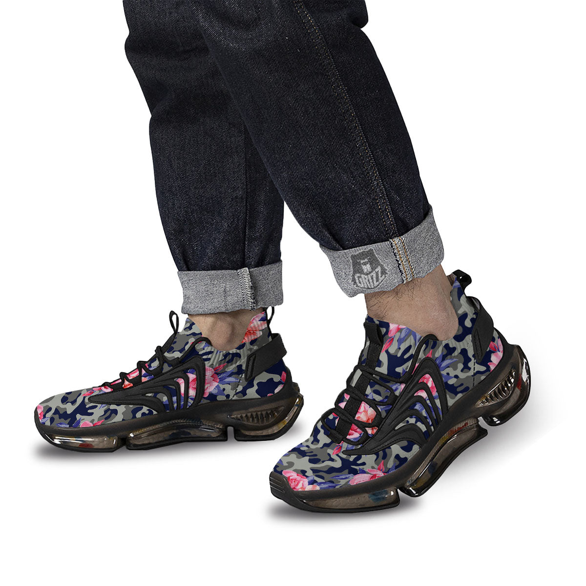 Camouflage Flower Pink Rose Print Black Gym Shoes-grizzshop