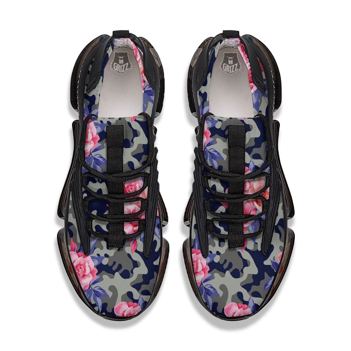 Camouflage Flower Pink Rose Print Black Gym Shoes-grizzshop