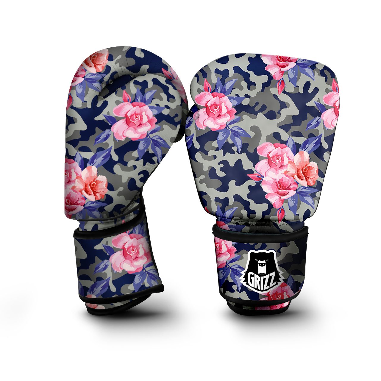 Camouflage Flower Pink Rose Print Boxing Gloves-grizzshop