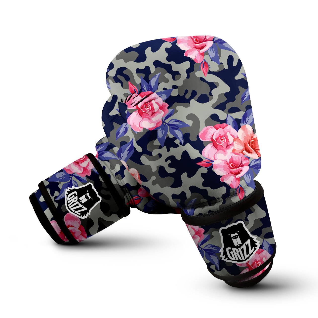 Camouflage Flower Pink Rose Print Boxing Gloves-grizzshop