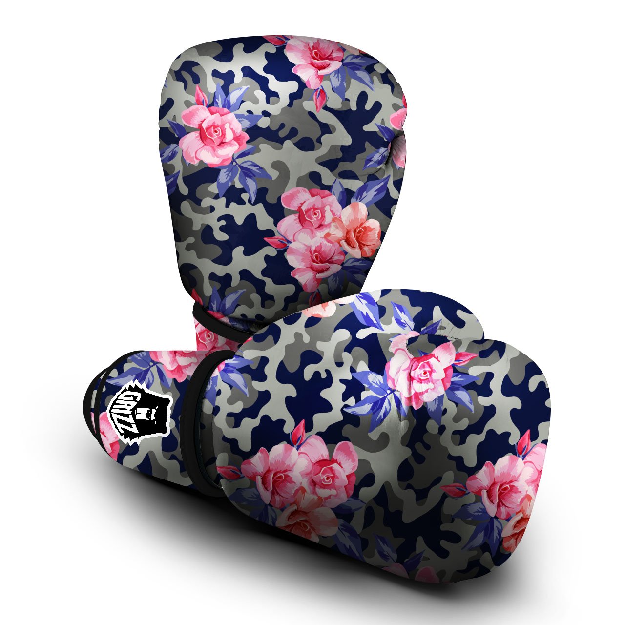 Camouflage Flower Pink Rose Print Boxing Gloves-grizzshop