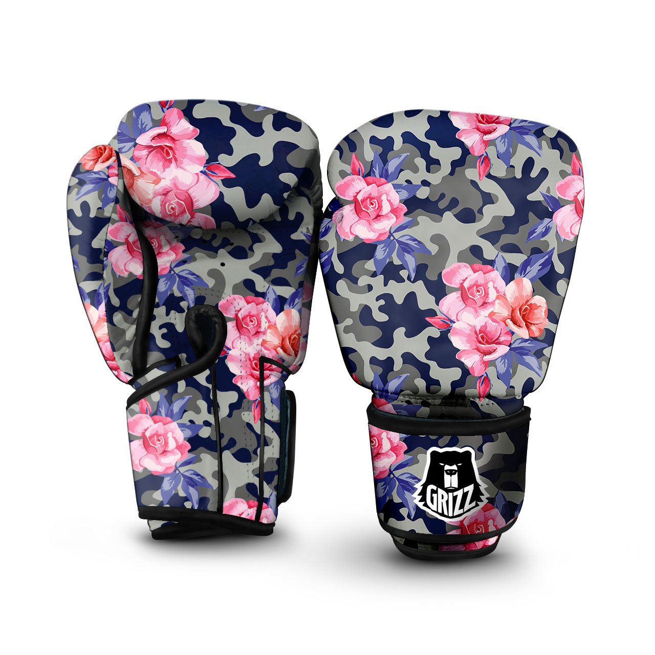 Camouflage Flower Pink Rose Print Boxing Gloves-grizzshop