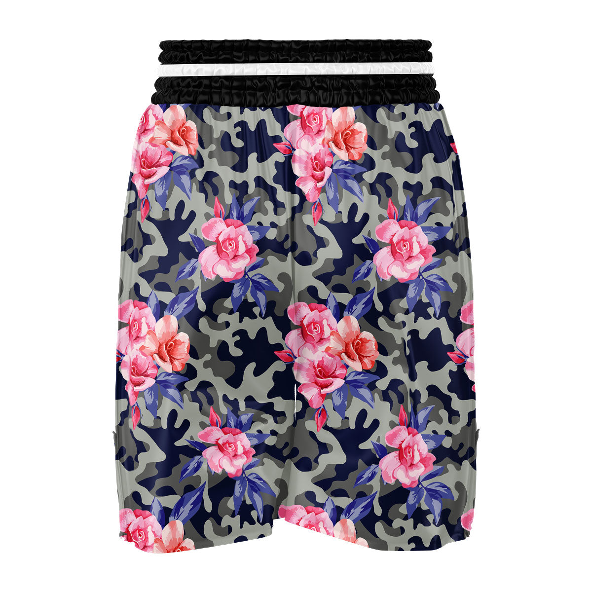 Camouflage Flower Pink Rose Print Boxing Shorts-grizzshop