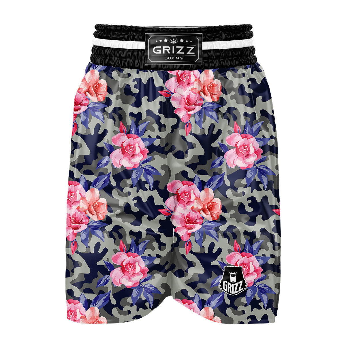 Camouflage Flower Pink Rose Print Boxing Shorts-grizzshop