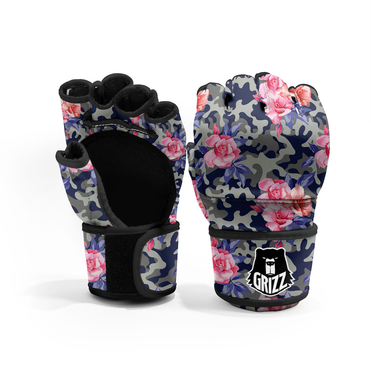 Camouflage Flower Pink Rose Print MMA Gloves-grizzshop