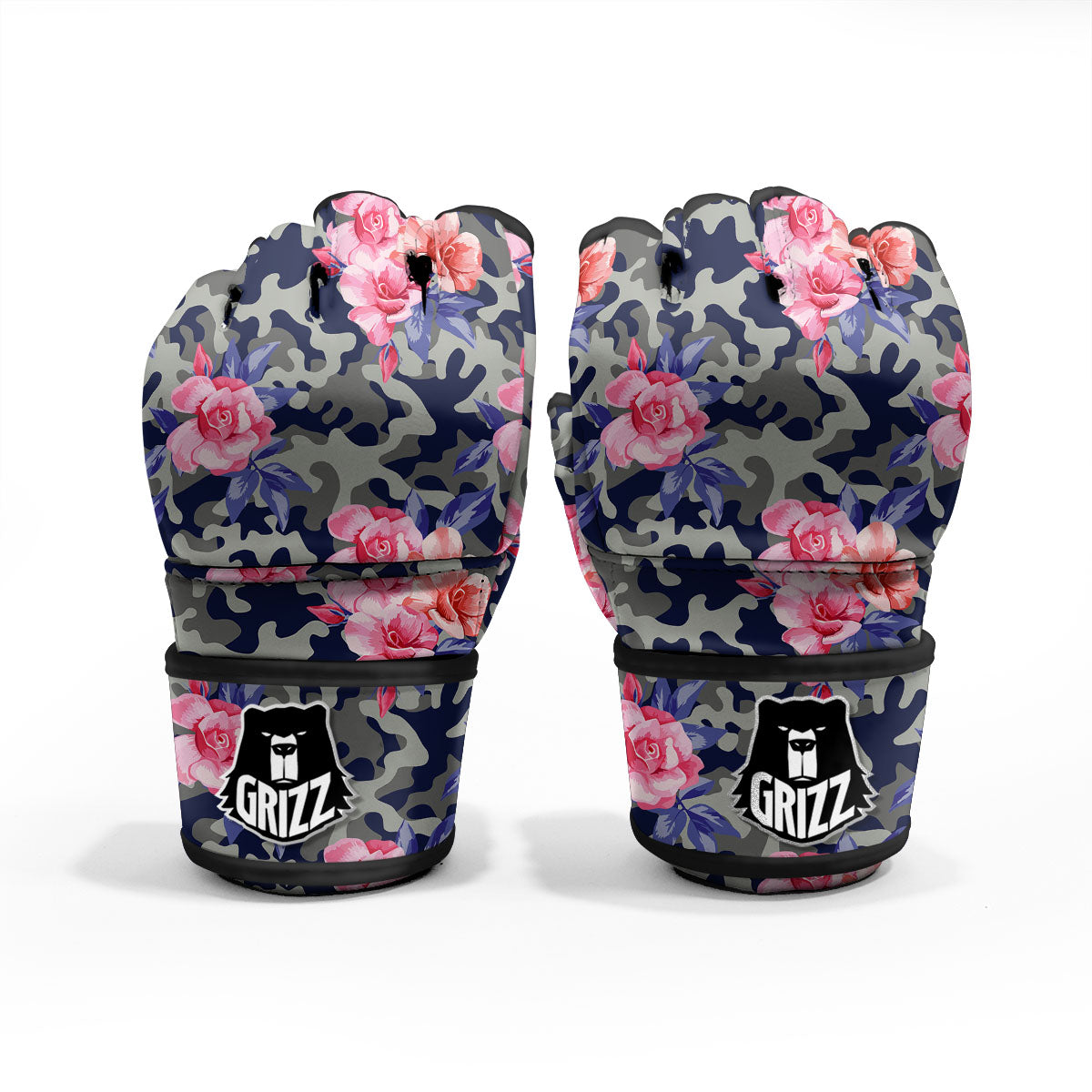 Camouflage Flower Pink Rose Print MMA Gloves-grizzshop