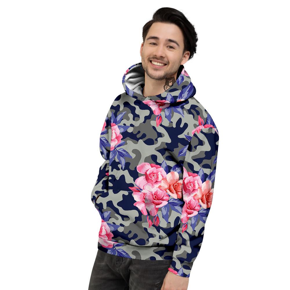 Camouflage Flower Pink Rose Print Men's Hoodie-grizzshop